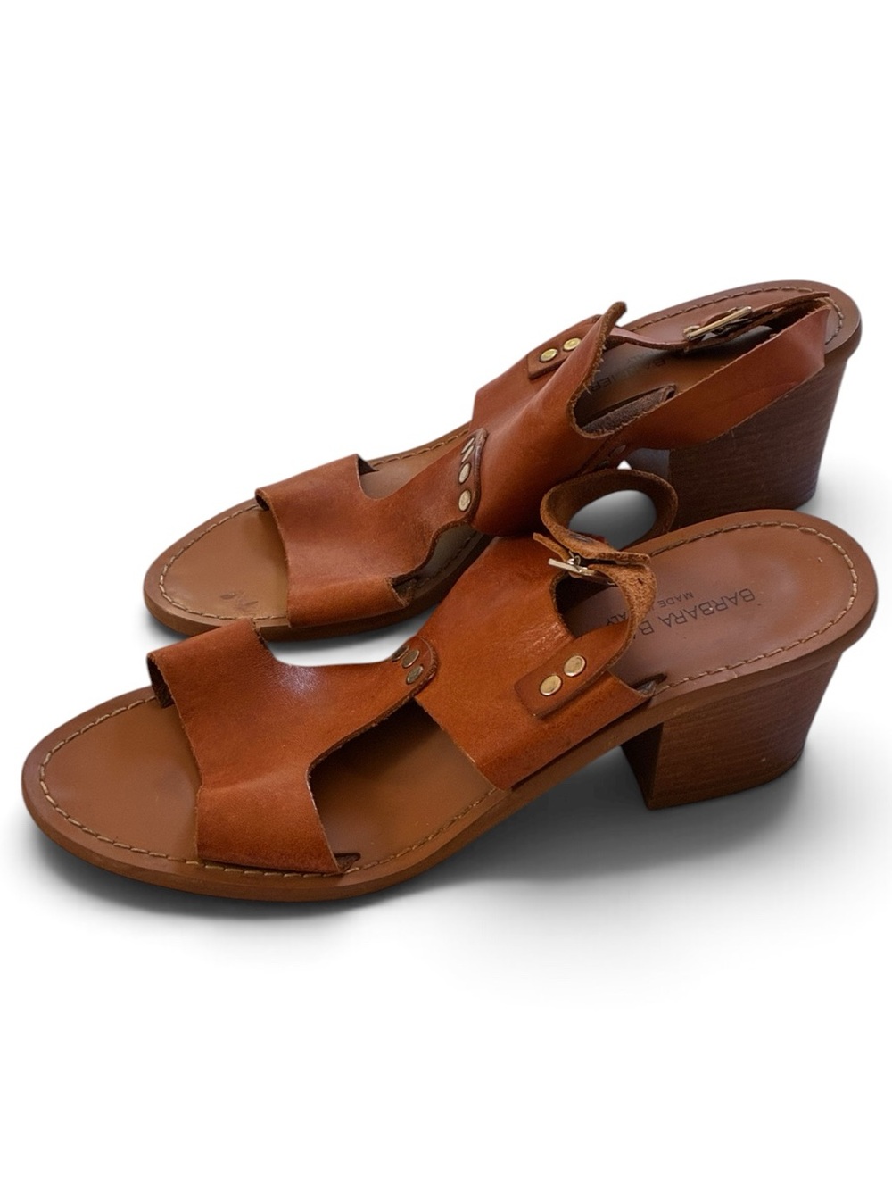 Barbara Barbieri | Made in Italy tan brown leather square wood heel sandals sz 8